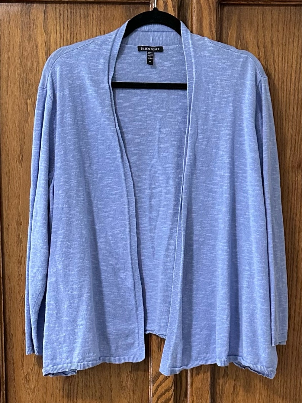 Eileen Fisher Open Front Blue Lightweight Organic Linen Blend Cardigan Sz 2X